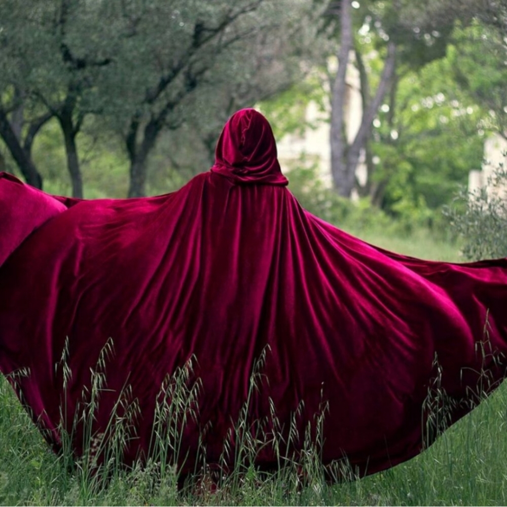 Long velvet flowy hoody cape